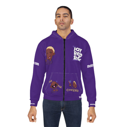 Joy Reid Show Fun Character Zip Hoodie - Purple Podcast Fan Hoodie with Emojis