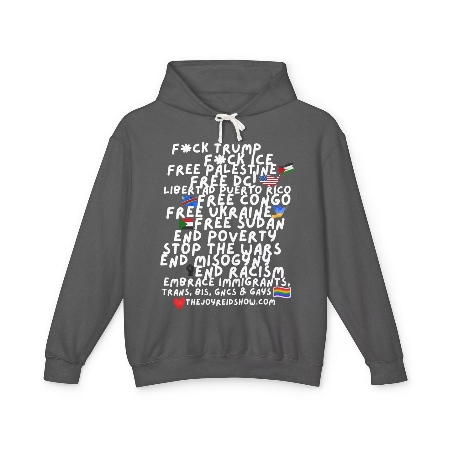 TJRS F*ck Trump Resist Hoodie — “Free Palestine / End Racism” Protest Slogan Hoodie