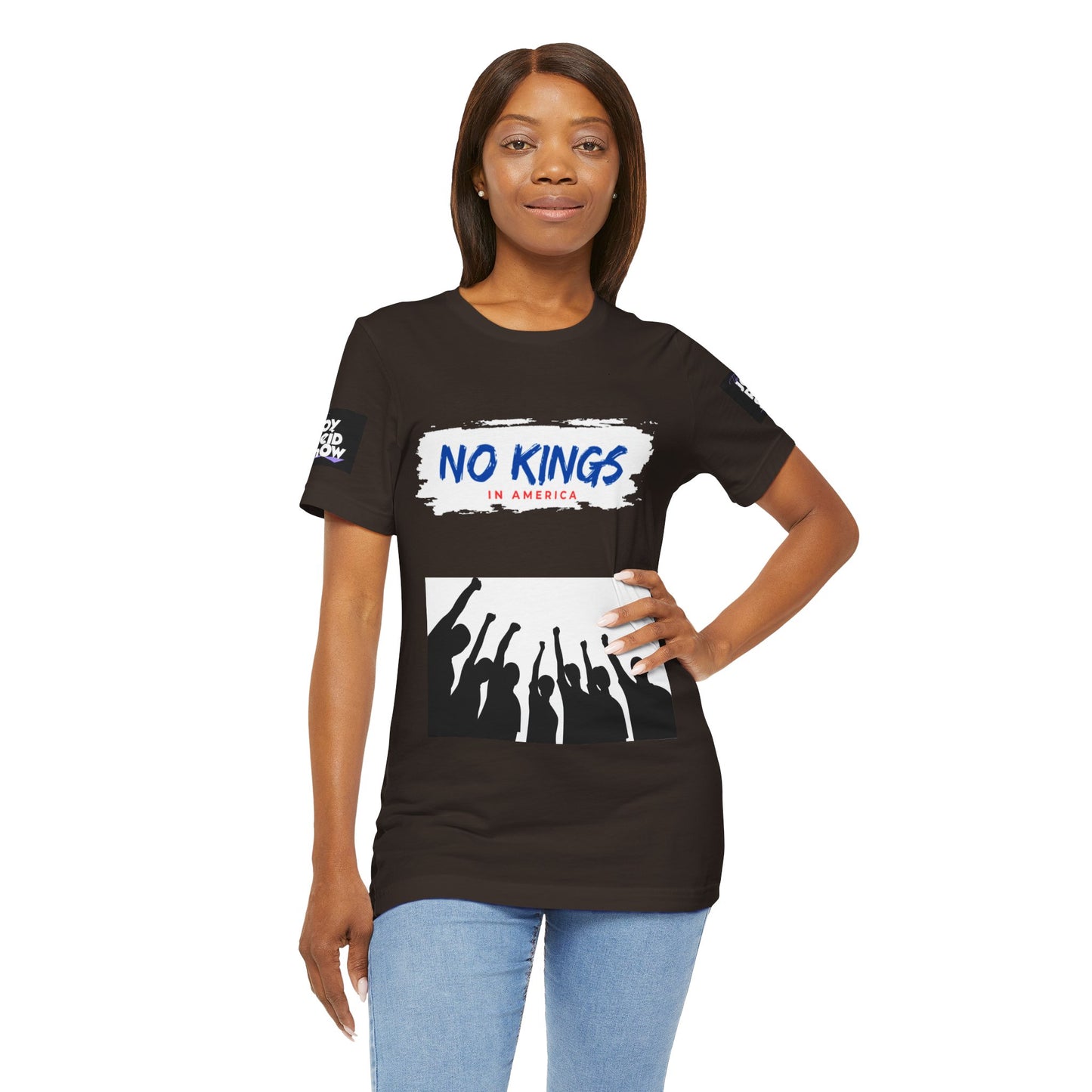 No Kings Tee. Social justice graphic tee in multiple colors.