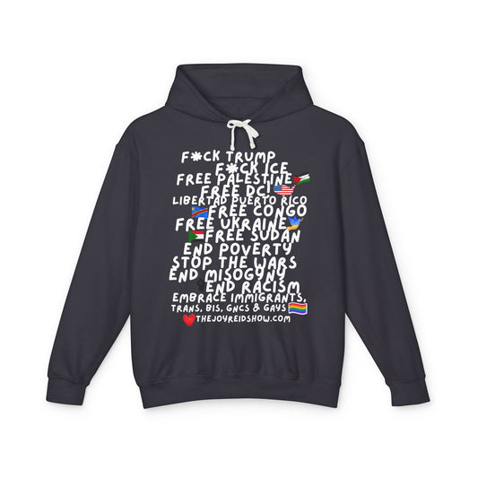 TJRS F*ck Trump Resist Hoodie — “Free Palestine / End Racism” Protest Slogan Hoodie