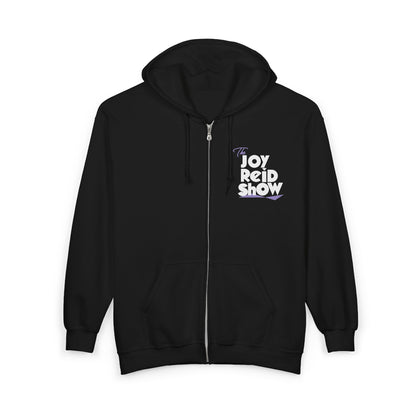 TJRS Logo Full-Zip Hoodie — The Joy and Show Retro Script Chest Logo