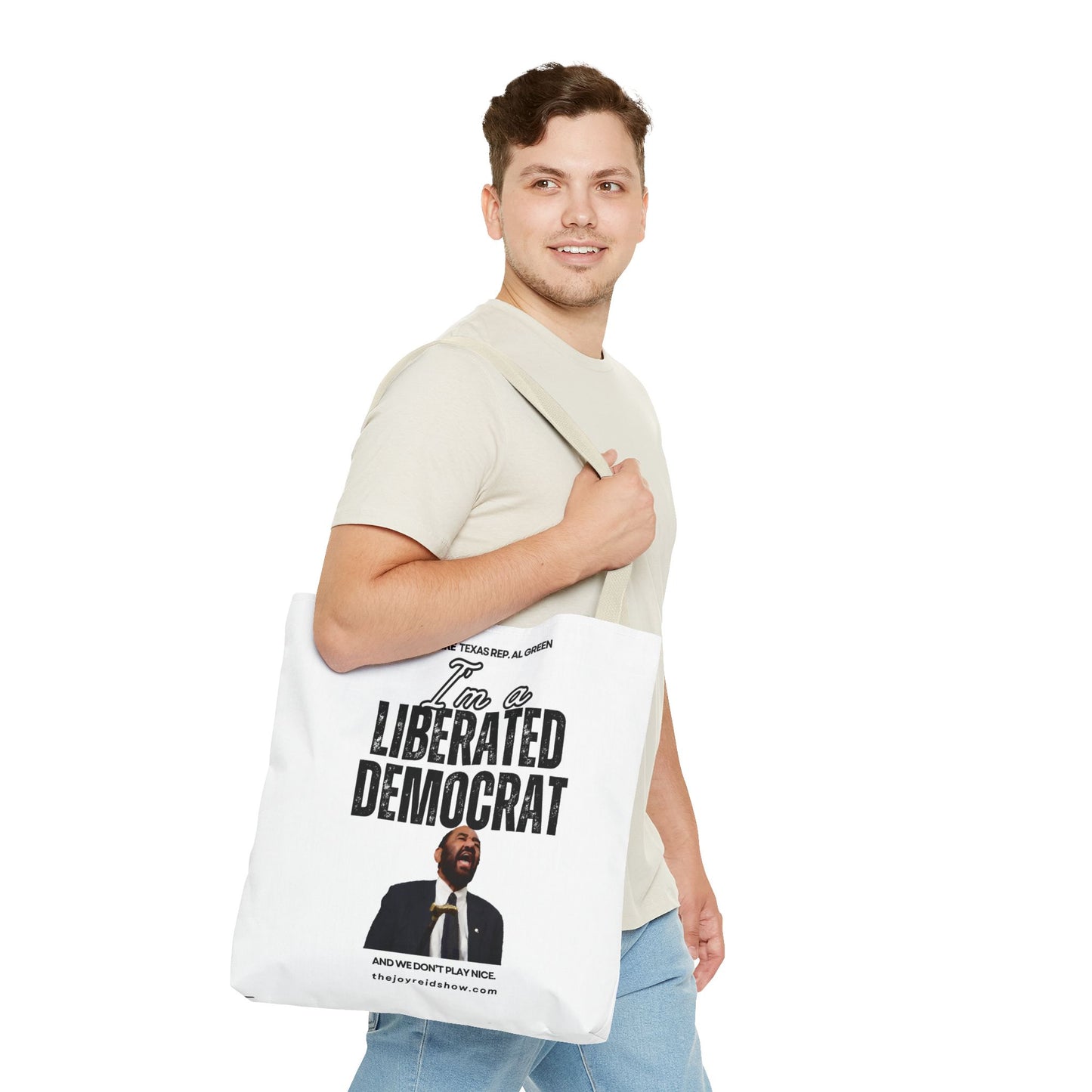 Liberated Democrat Tote Bag - Joy Reid Show AOP, Political Tote, Funny Gift, Statement Bag, Eco-Friendly, Everyday Use